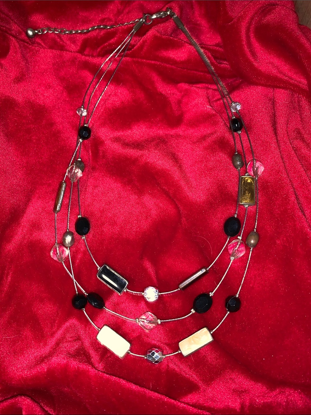 Layered Black and Silvertone Beaded Women's Necklace